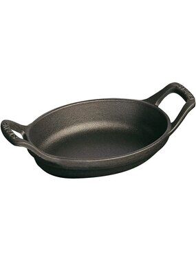 Mini Oval Gratin Baking Dish - 5.5" x 3.8" Cast Iron, Matte Black, French Design